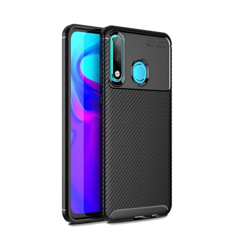 Case Hoesje Huawei P30 Lite Donkerblauw Zwart Telefoonhoesje Flexibele Koolstofvezeltextuur