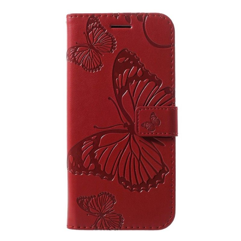 Cover Folio-hoesje Huawei P30 Lite Geel Rood Telefoonhoesje Reuze String Vlinders