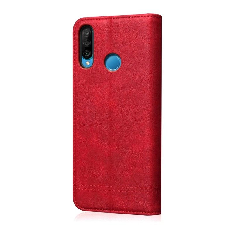 Folio-hoesje voor Huawei P30 Lite Rood Zwart Gestikt Leereffect