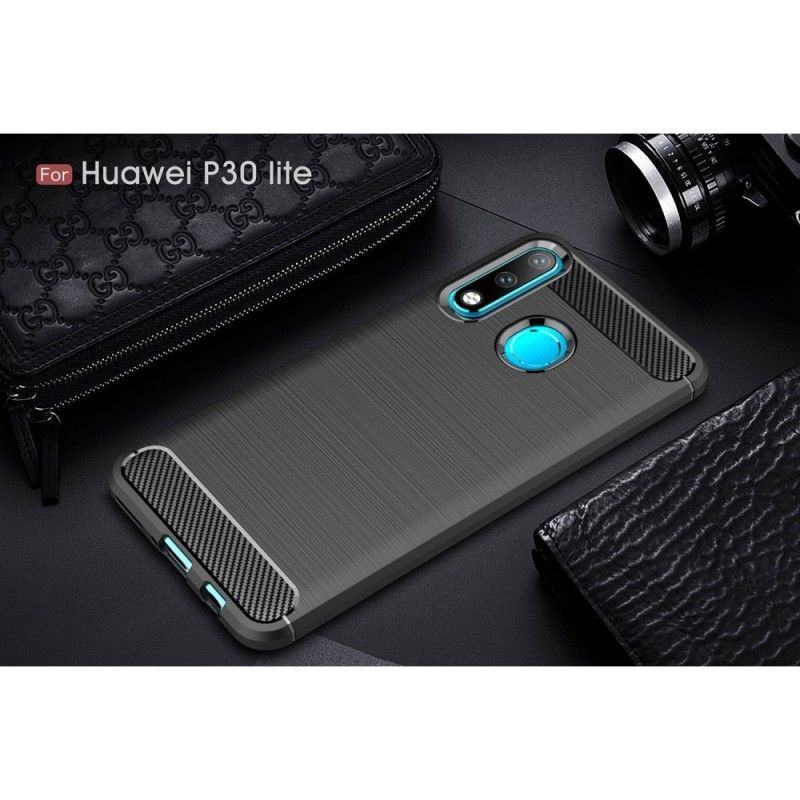 Hoesje Huawei P30 Lite Rood Zwart Geborsteld Koolstofvezel