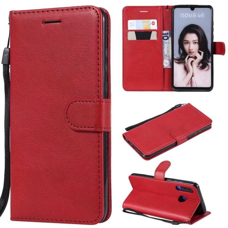 Leren Hoesje Huawei P30 Lite Rood Zwart Leereffect Met String