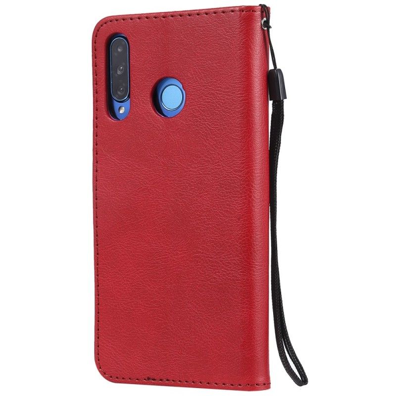 Leren Hoesje Huawei P30 Lite Rood Zwart Leereffect Met String