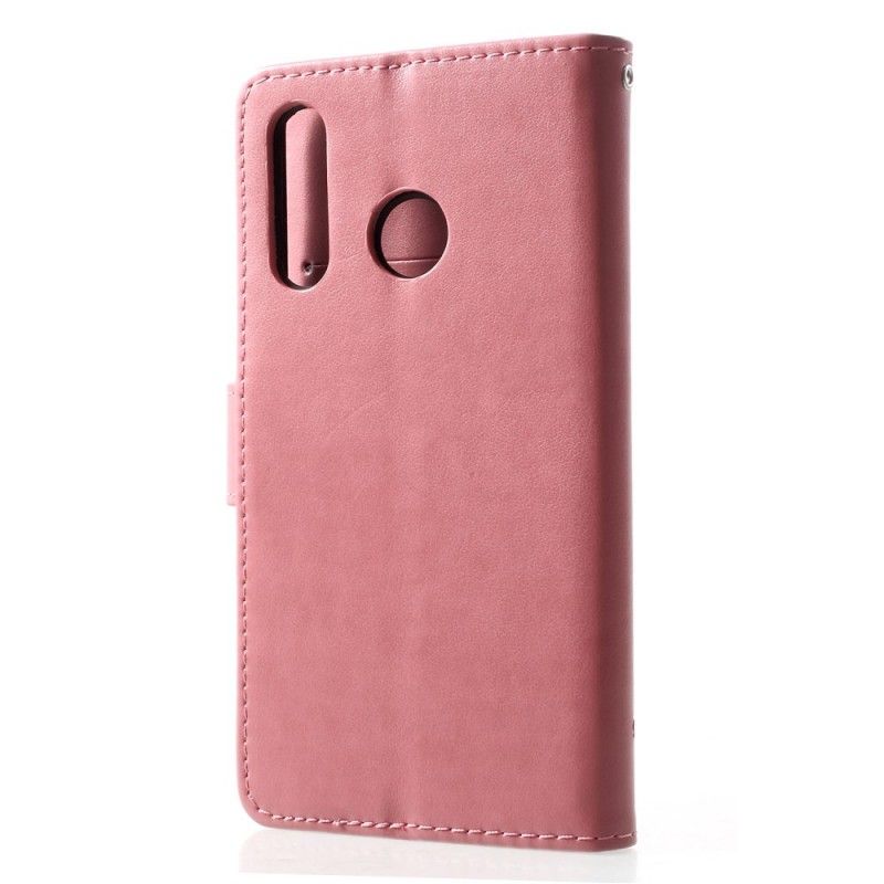 Leren Hoesje voor Huawei P30 Lite Rood Zwart Vlinders En Stringbloemen