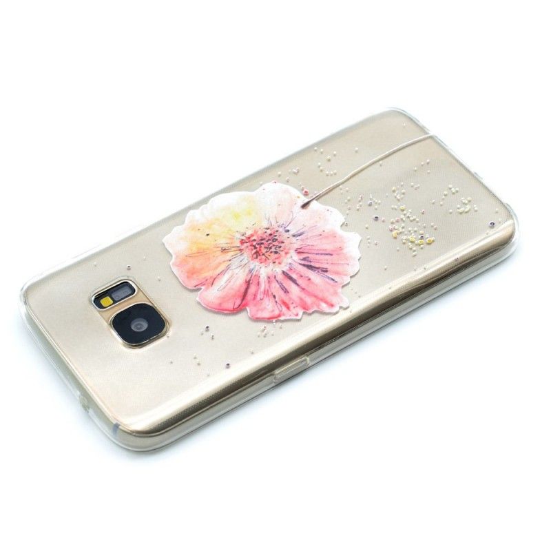 Cover Hoesje Samsung Galaxy S7 Telefoonhoesje Transparante Aquarel Klaproos