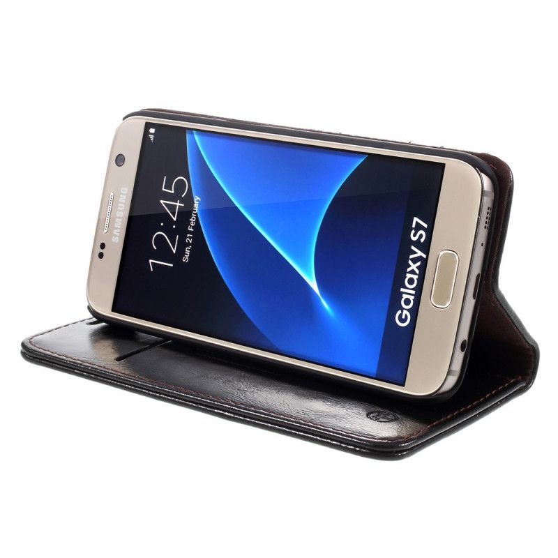Folio-hoesje voor Samsung Galaxy S7 Koffie Wit Caseme Olie Wax
