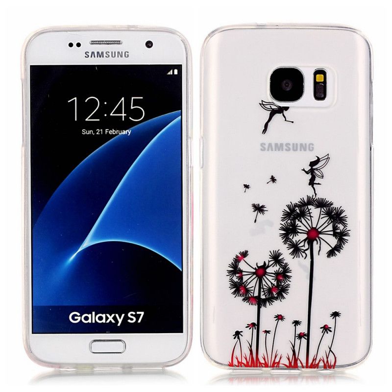 Hoesje Samsung Galaxy S7 Transparant Rode Paardebloemen