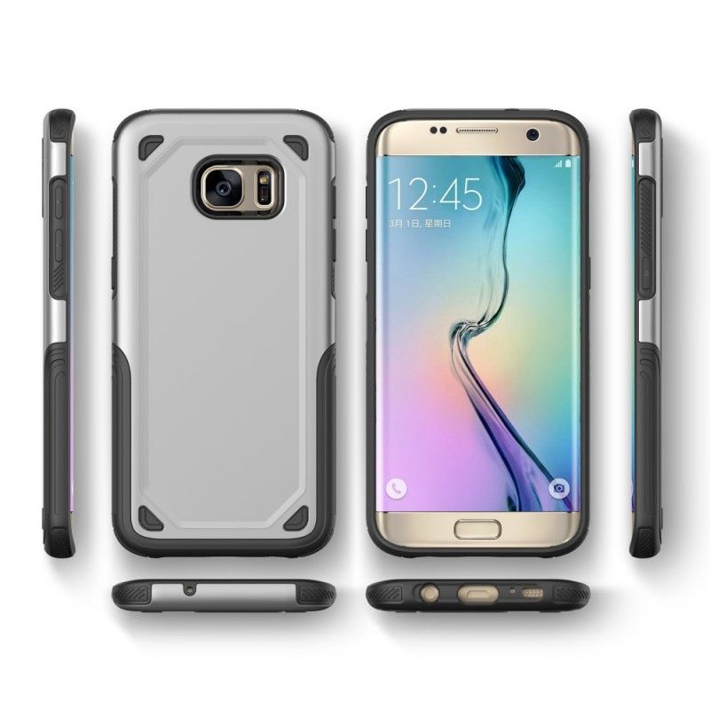 Hoesje voor Samsung Galaxy S7 Grijs Zwart Pantser Met Metaaleffect