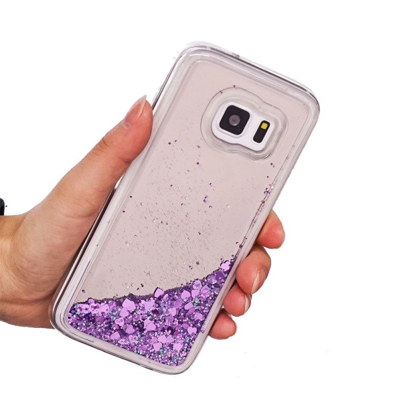 Hoesje voor Samsung Galaxy S7 Paars Roze Glitterpoeder