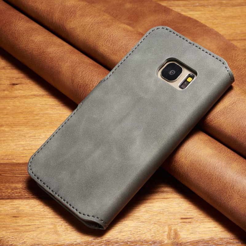 Leren Hoesje Samsung Galaxy S7 Grijs Zwart Retro Dg.Ming
