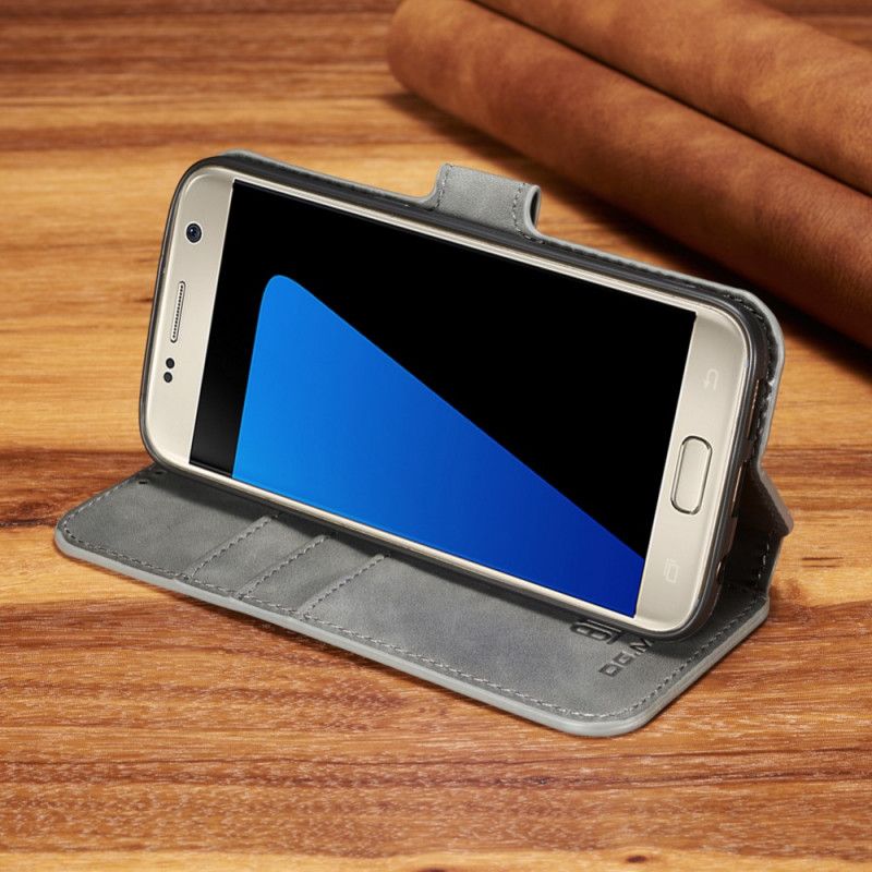 Leren Hoesje Samsung Galaxy S7 Grijs Zwart Retro Dg.Ming