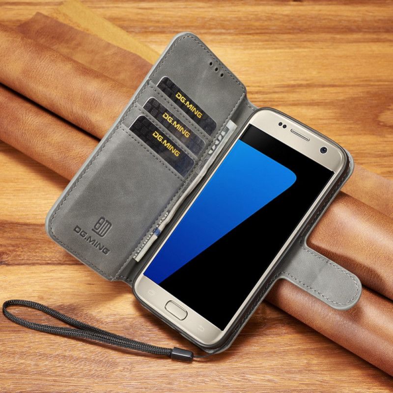 Leren Hoesje Samsung Galaxy S7 Grijs Zwart Retro Dg.Ming