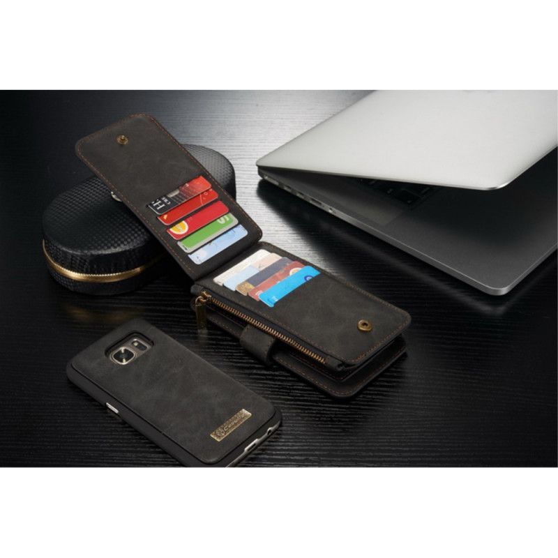 Leren Hoesje Samsung Galaxy S7 Rood Zwart Afneembare Behuizing