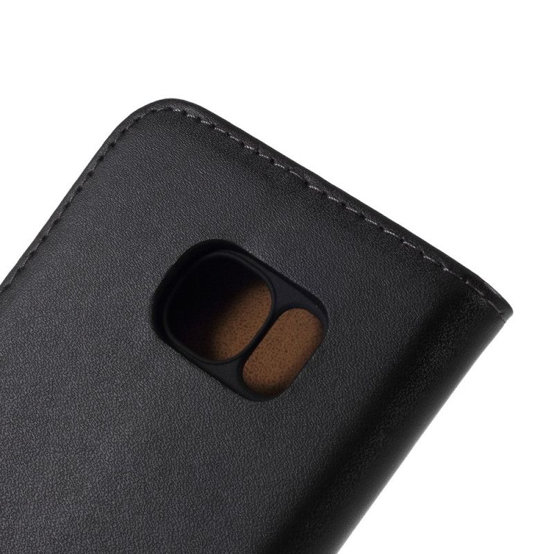 Leren Hoesje Samsung Galaxy S7 Zwart Echt Lederen Uitnodiging