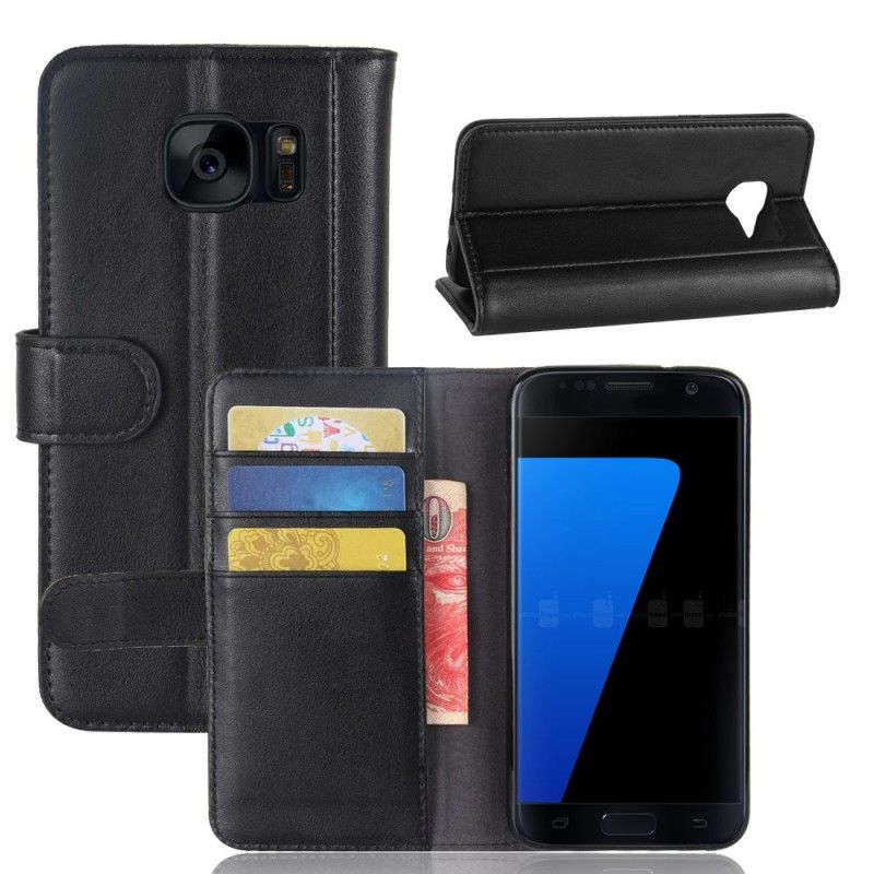 Leren Hoesje voor Samsung Galaxy S7 Bruin Zwart Splitleer