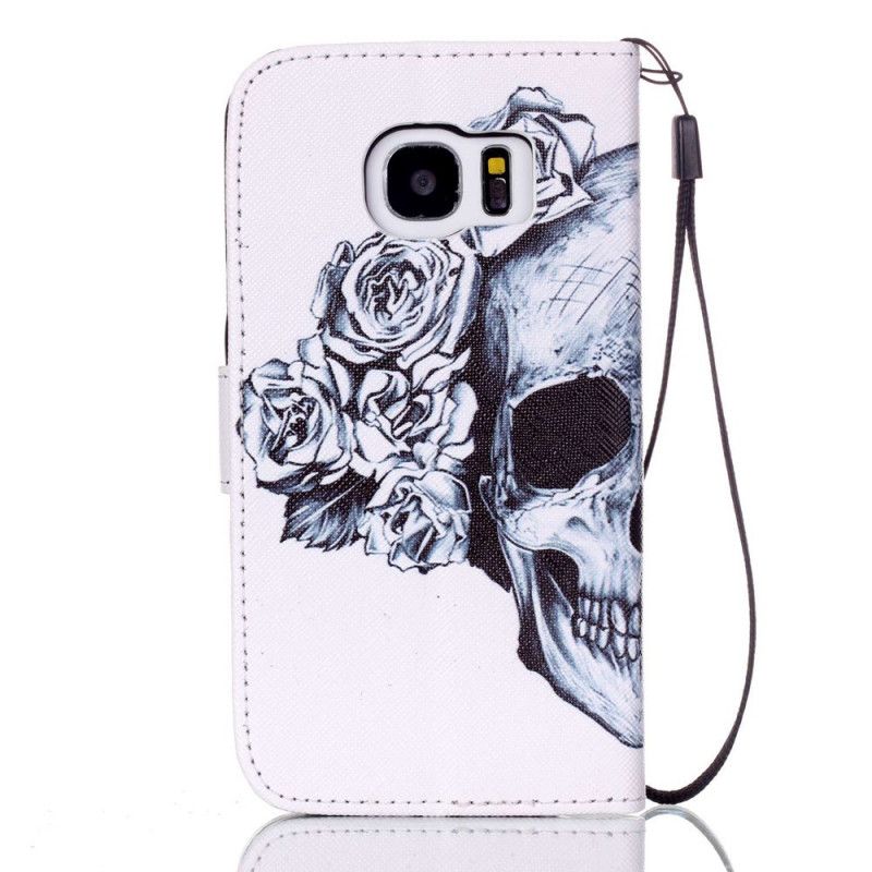 Leren Hoesje voor Samsung Galaxy S7 Gebloemde Schedel