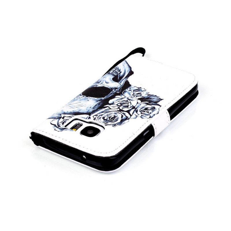 Leren Hoesje voor Samsung Galaxy S7 Gebloemde Schedel
