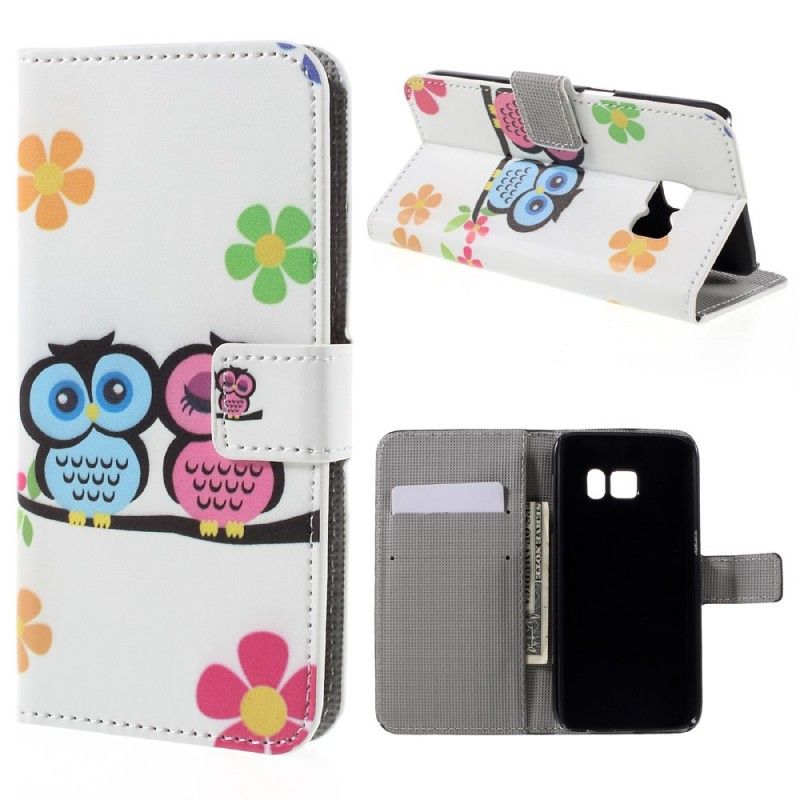 Leren Hoesje voor Samsung Galaxy S7 Uilenfamilie