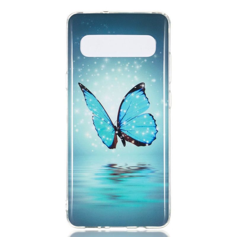 Case Hoesje Samsung Galaxy S10 5G Telefoonhoesje Fluorescerende Blauwe Vlinder