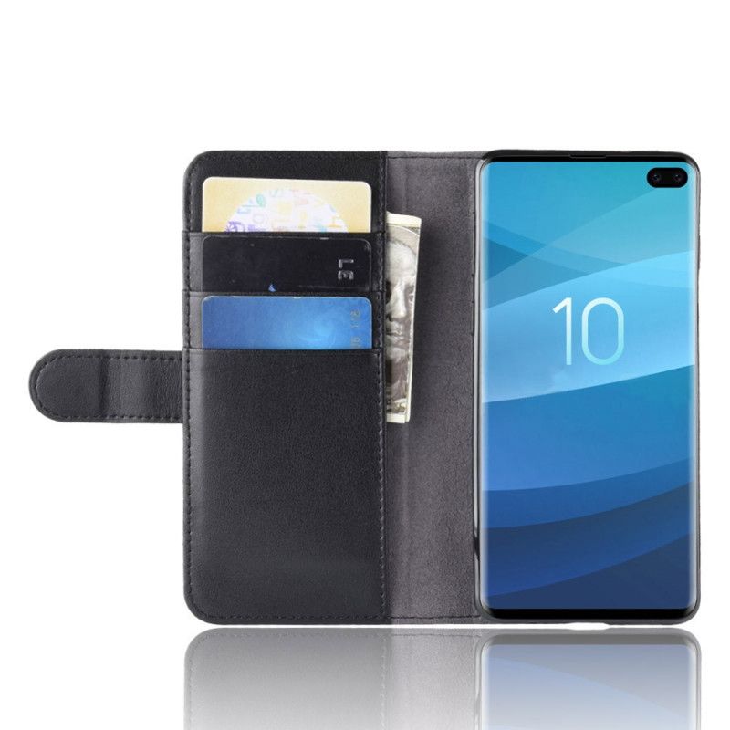 Cover Folio-hoesje Samsung Galaxy S10 5G Bruin Zwart Telefoonhoesje Echt Leer