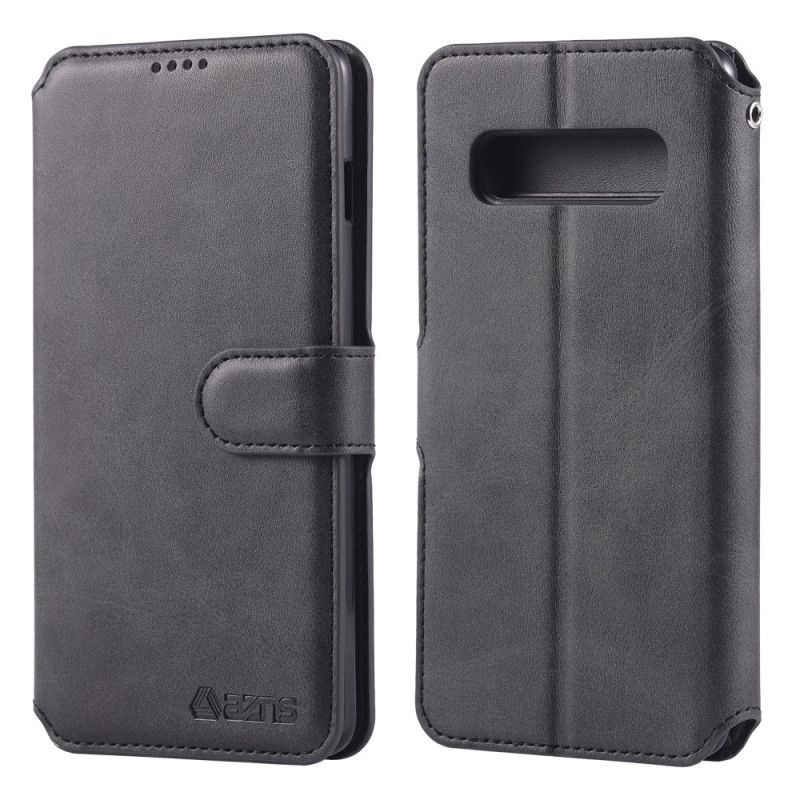 Flip Case Leren Samsung Galaxy S10 5G Grijs Zwart Retro Azns