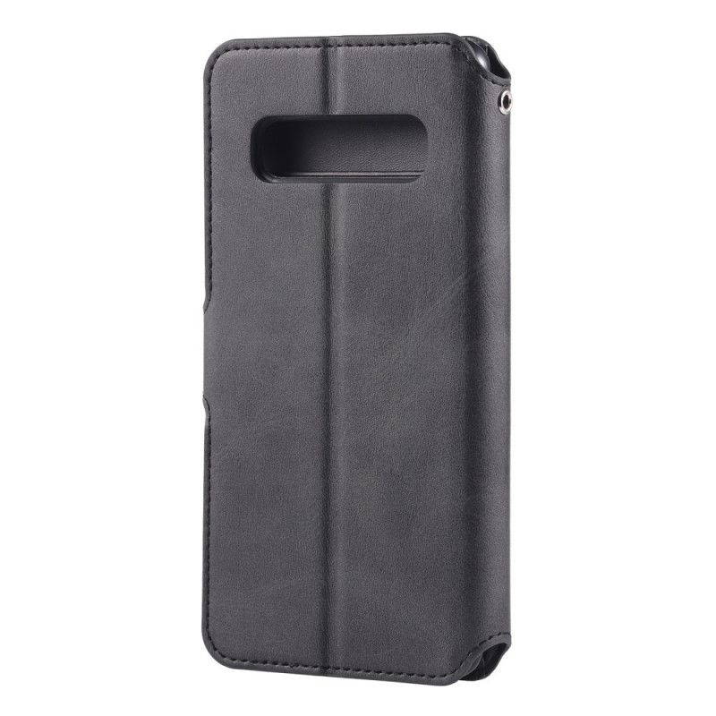 Flip Case Leren Samsung Galaxy S10 5G Grijs Zwart Retro Azns