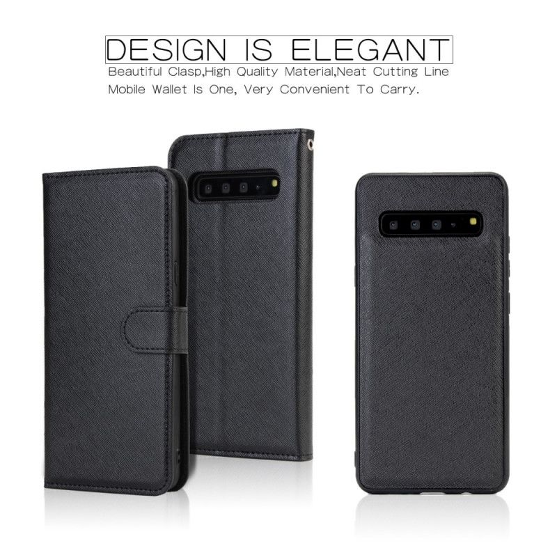 Flip Case Leren Samsung Galaxy S10 5G Wit Zwart Afneembare Schaal Met Leereffect