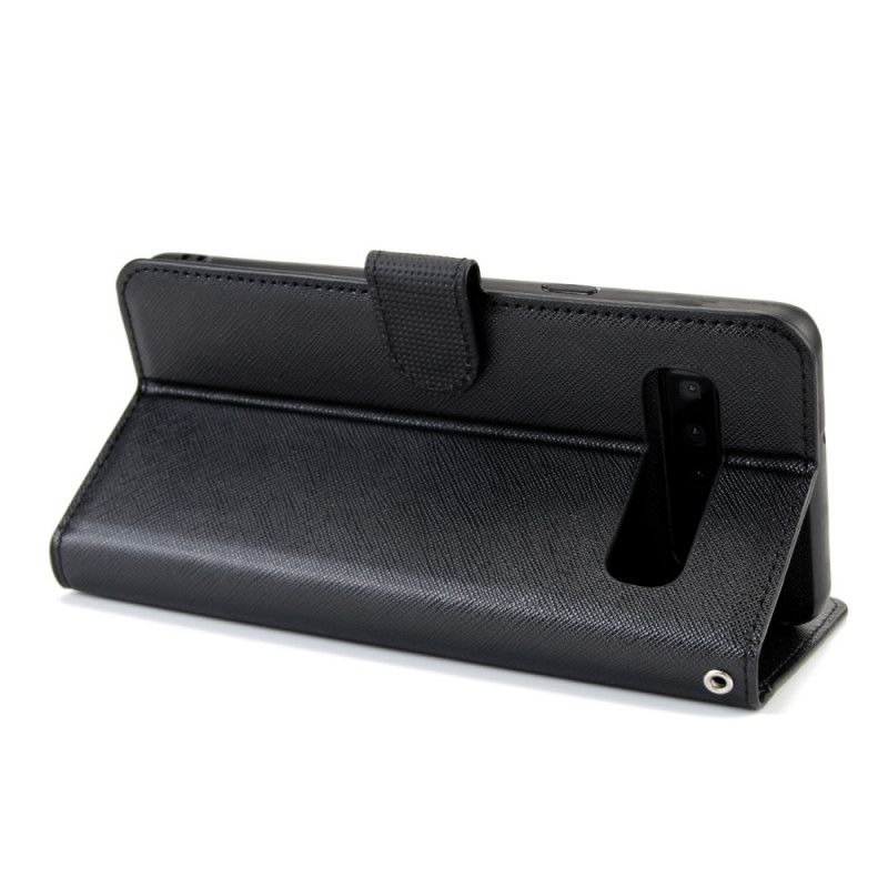 Flip Case Leren Samsung Galaxy S10 5G Wit Zwart Afneembare Schaal Met Leereffect