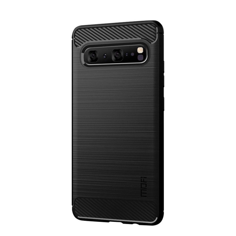 Hoesje voor Samsung Galaxy S10 5G Grijs Zwart Mofi Geborstelde Koolstofvezel