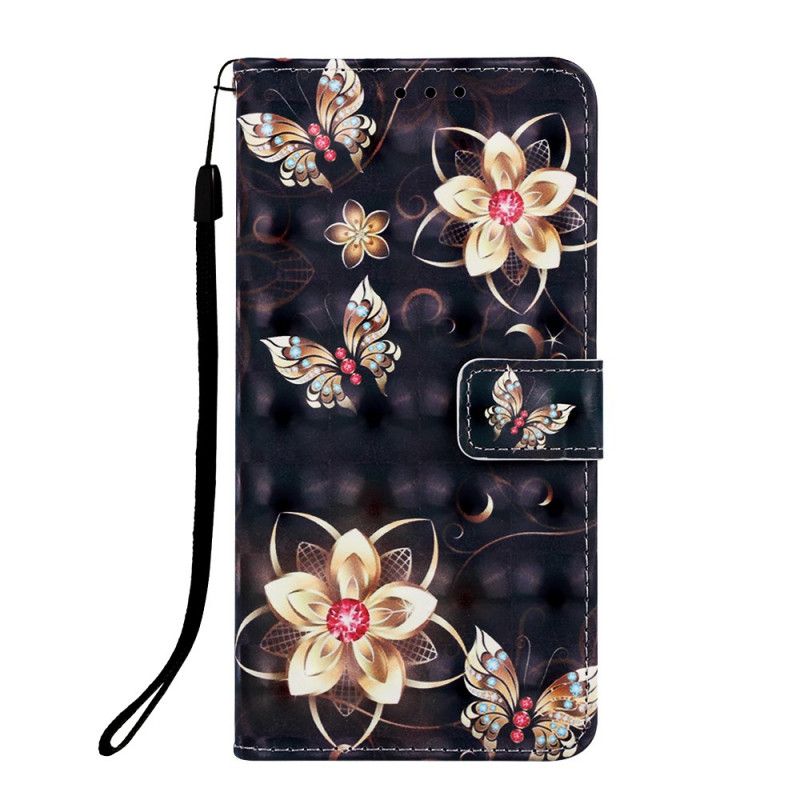 Leren Hoesje Samsung Galaxy S10 5G Telefoonhoesje Gouden Bloemen