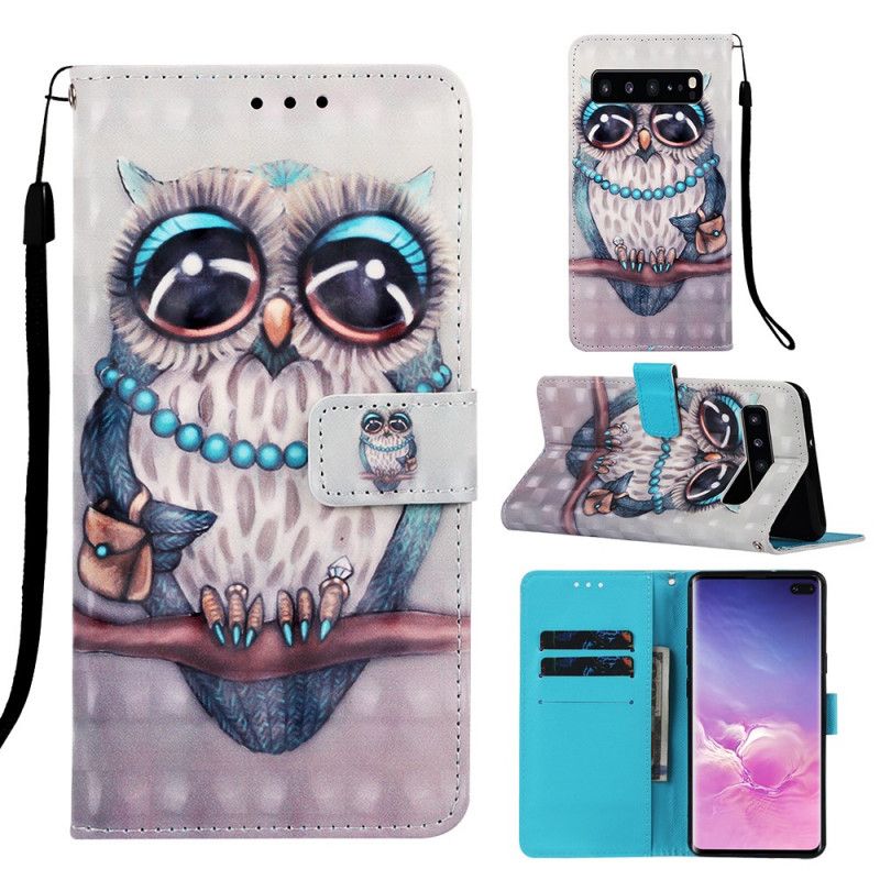 Leren Hoesje Samsung Galaxy S10 5G Telefoonhoesje Juffrouw Uil