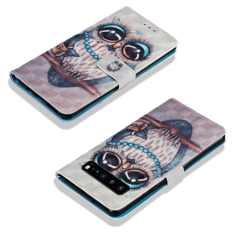 Leren Hoesje Samsung Galaxy S10 5G Telefoonhoesje Juffrouw Uil