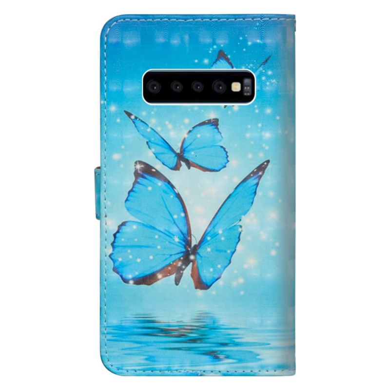 Leren Hoesje Samsung Galaxy S10 5G Vliegende Blauwe Vlinders