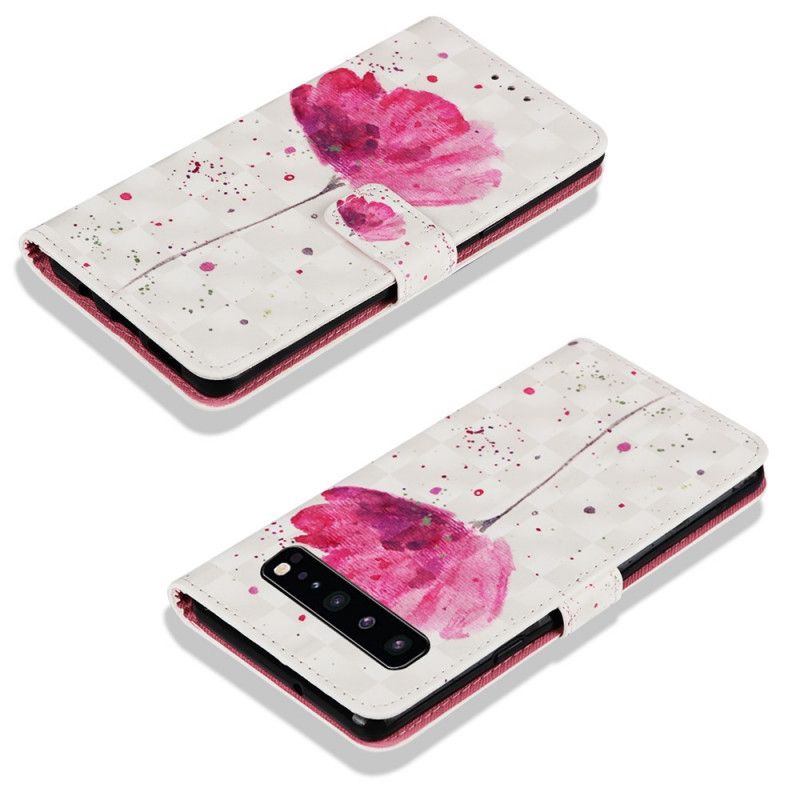 Leren Hoesje voor Samsung Galaxy S10 5G Aquarel Klaproos