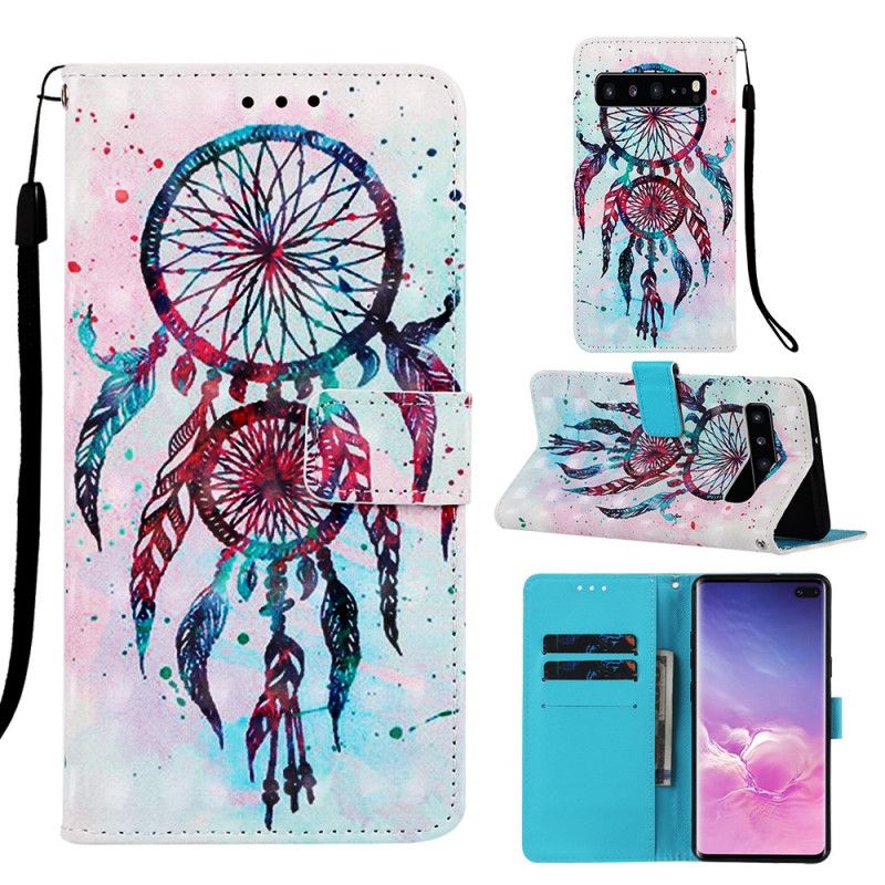 Leren Hoesje voor Samsung Galaxy S10 5G Beige Rood Dromenvanger