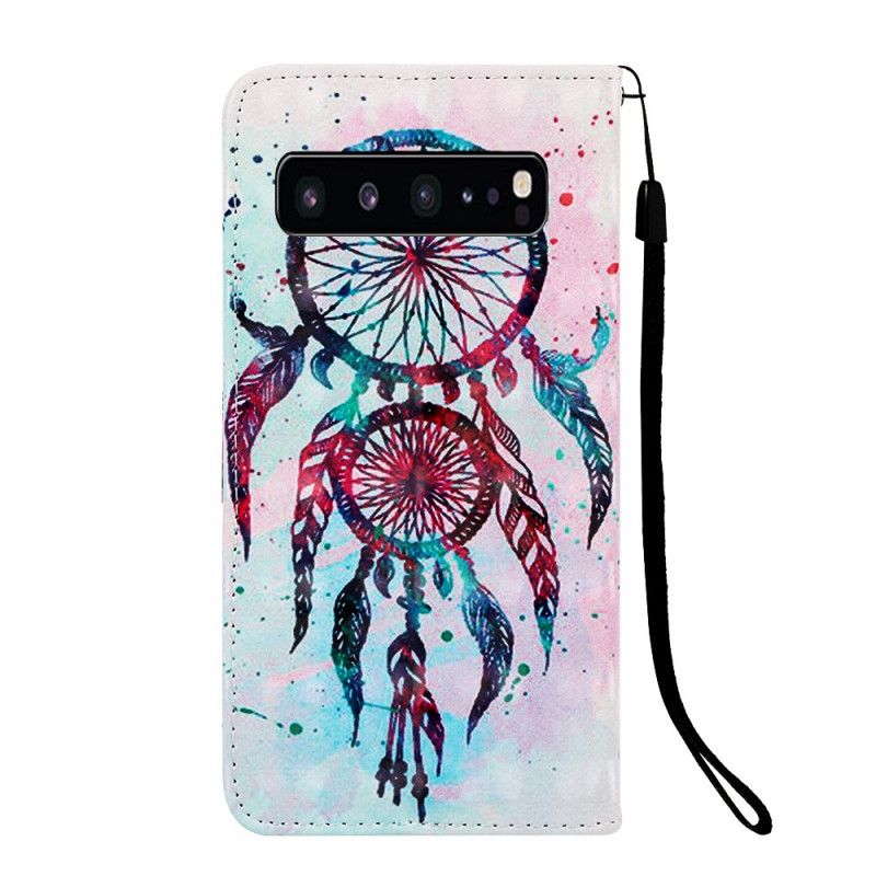 Leren Hoesje voor Samsung Galaxy S10 5G Beige Rood Dromenvanger