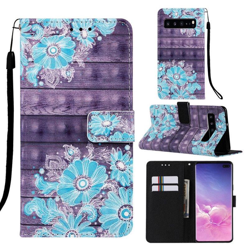 Leren Hoesje voor Samsung Galaxy S10 5G Blauwe Bloemen