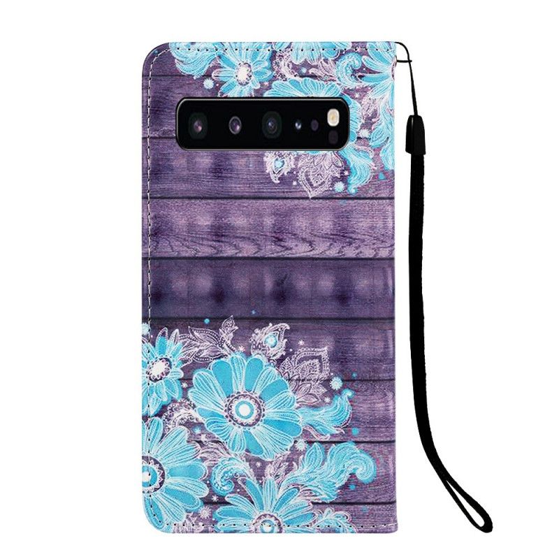 Leren Hoesje voor Samsung Galaxy S10 5G Blauwe Bloemen