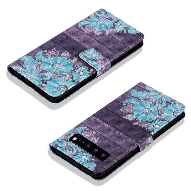 Leren Hoesje voor Samsung Galaxy S10 5G Blauwe Bloemen