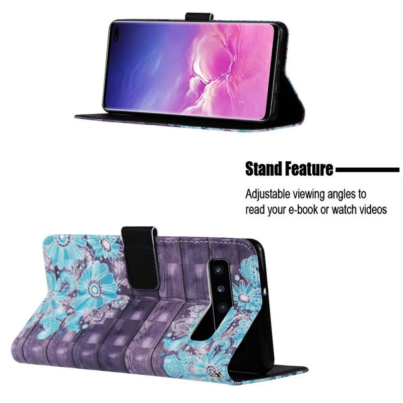 Leren Hoesje voor Samsung Galaxy S10 5G Blauwe Bloemen
