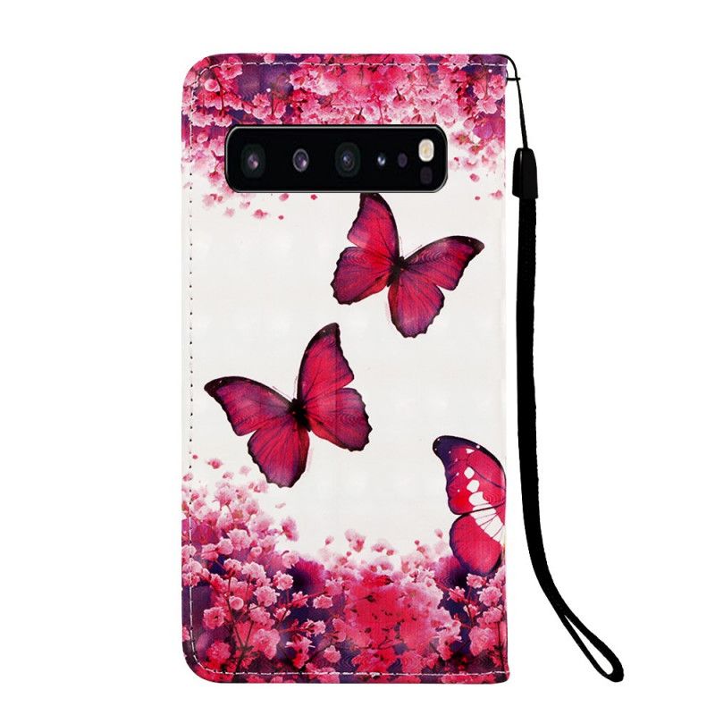 Leren Hoesje voor Samsung Galaxy S10 5G Rode Vlinders