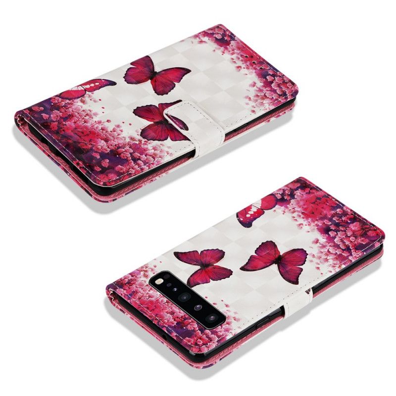 Leren Hoesje voor Samsung Galaxy S10 5G Rode Vlinders