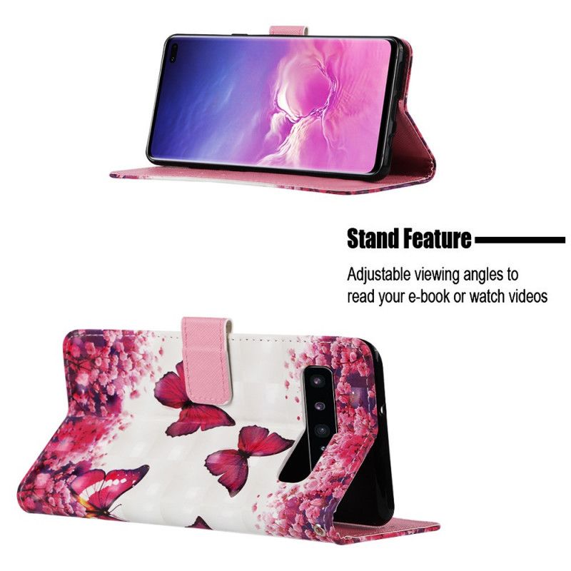 Leren Hoesje voor Samsung Galaxy S10 5G Rode Vlinders