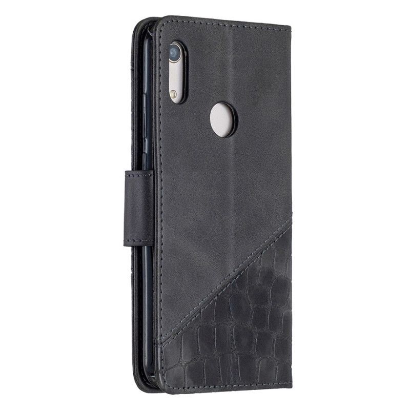 Bescherming Hoesje Honor 8A Grijs Zwart Klassiek Krokodillenleer-Effect
