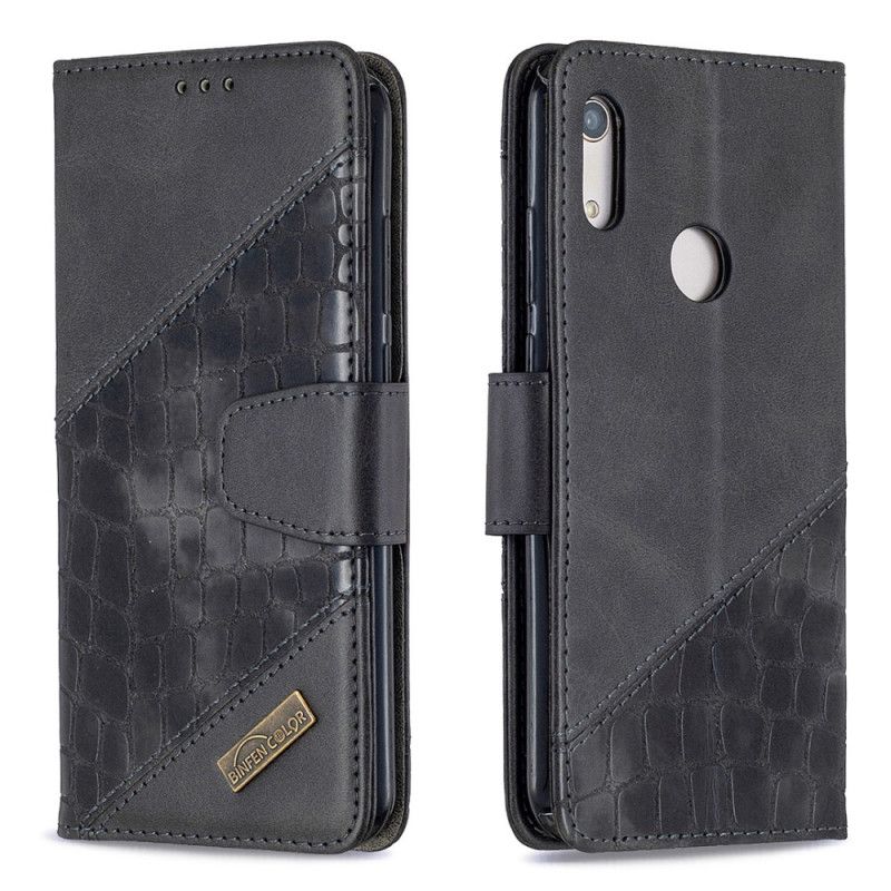 Bescherming Hoesje Honor 8A Grijs Zwart Klassiek Krokodillenleer-Effect