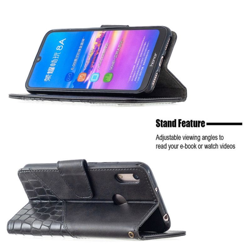 Bescherming Hoesje Honor 8A Grijs Zwart Klassiek Krokodillenleer-Effect