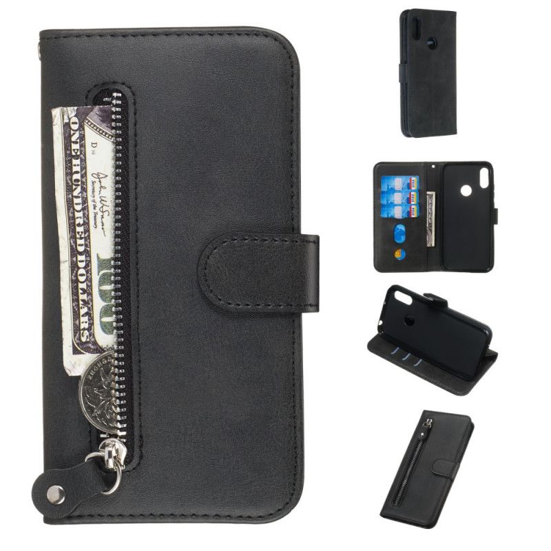 Leren Hoesje Honor 8A Donkerblauw Rood Vintage Portemonnee