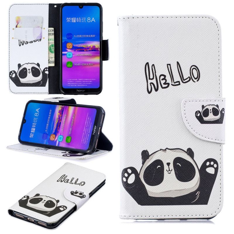 Leren Hoesje Honor 8A Panda Print Hallo