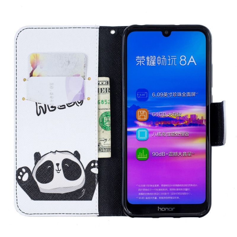 Leren Hoesje Honor 8A Panda Print Hallo