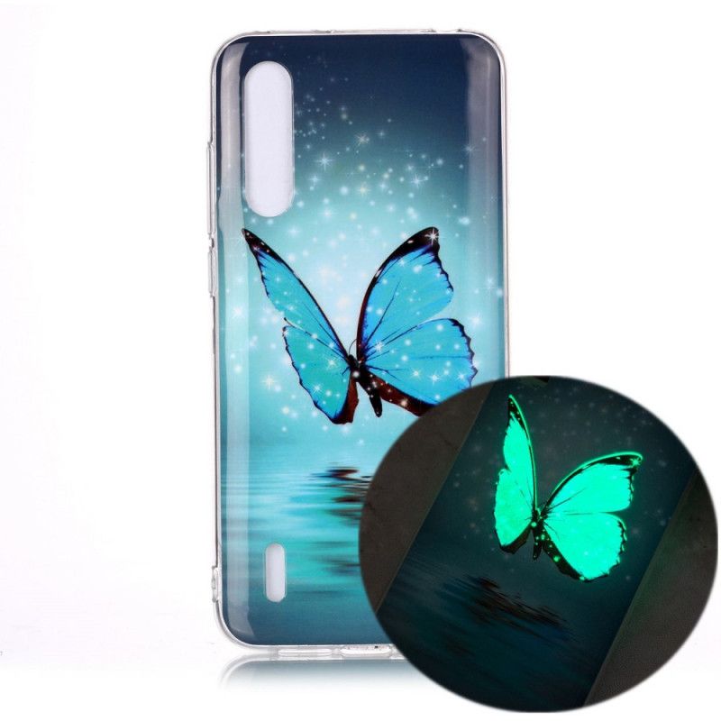 Hoesje voor Xiaomi Mi A3 Fluorescerende Blauwe Vlinder