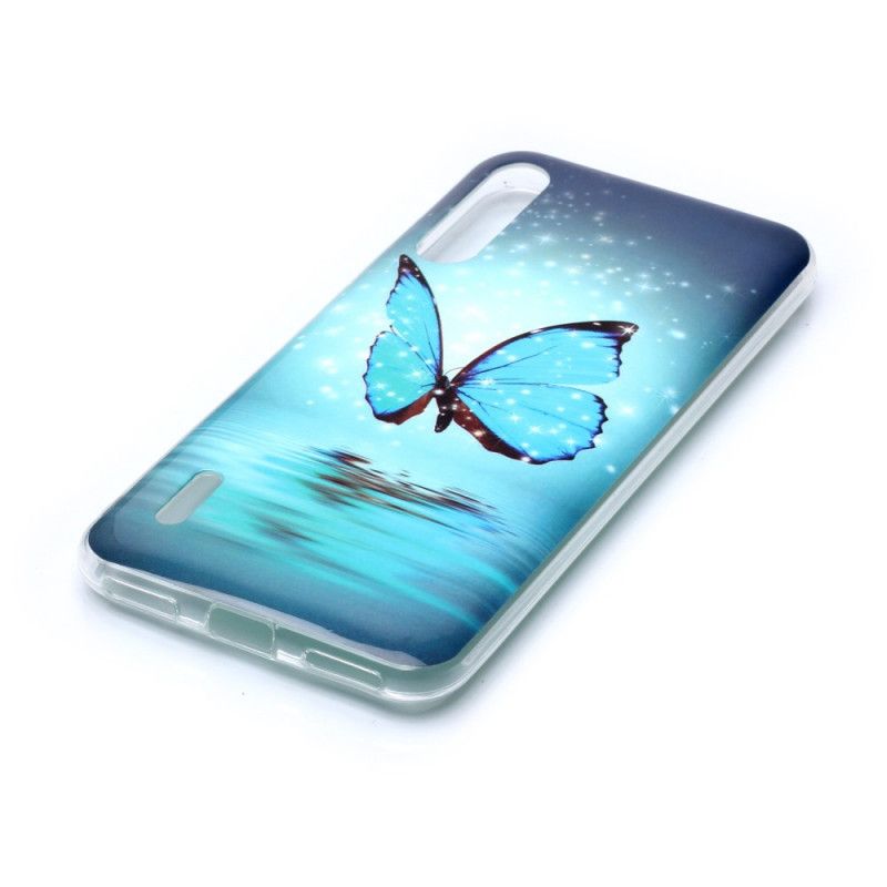 Hoesje voor Xiaomi Mi A3 Fluorescerende Blauwe Vlinder